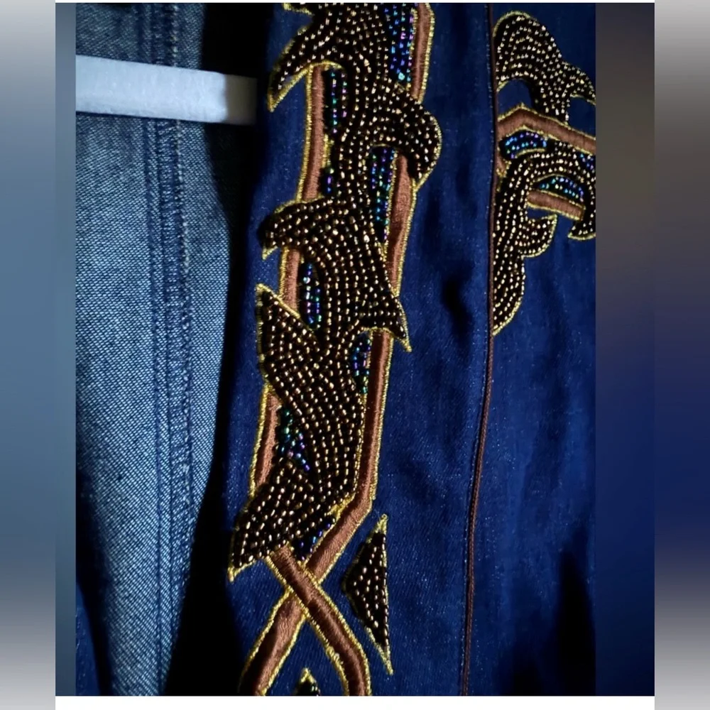 Vintage I.B. Diffusion Beaded Denim Blazer Oversized - Picture 2 of 6